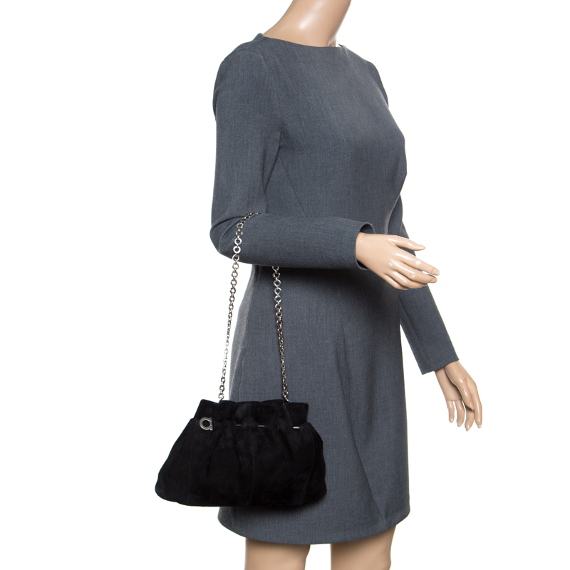 Pre-owned Salvatore Ferragamo Black Suede Chain Shoulder Bag