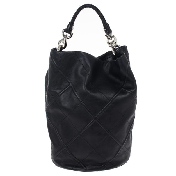 Pre Owned Salvatore Ferragamo Black Nappa Bucket Hobo
