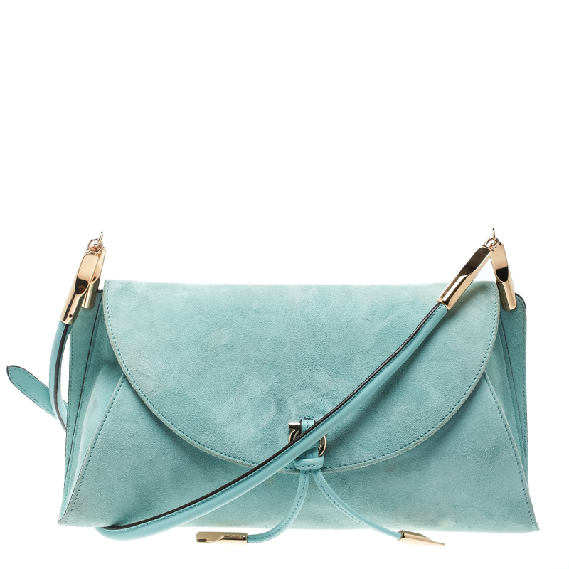 Pre Owned Salvatore Ferragamo Green Suede Shoulder Bag