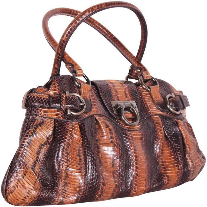 

Salvatore Ferragamo Brown Python Print Shoulder Bag