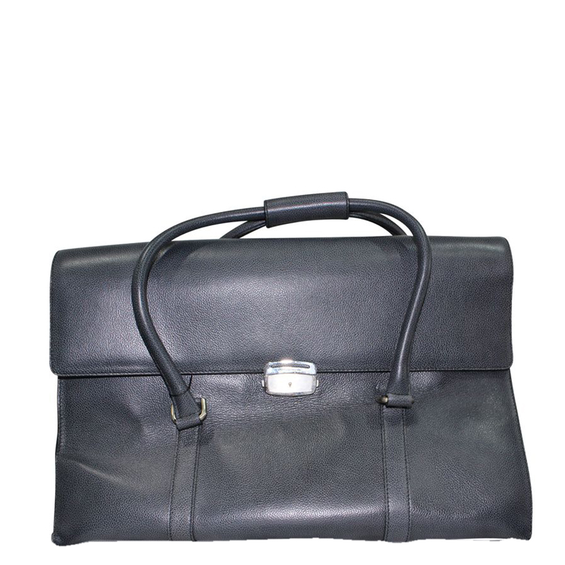 Pre Owned Salvatore Ferragamo Grey Calfskin Leather Nero Horse Bag