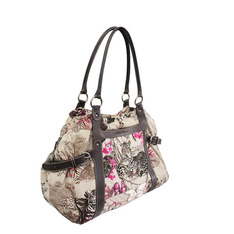 

Salvatore Ferragamo Brown Jungle Print Nylon Tote