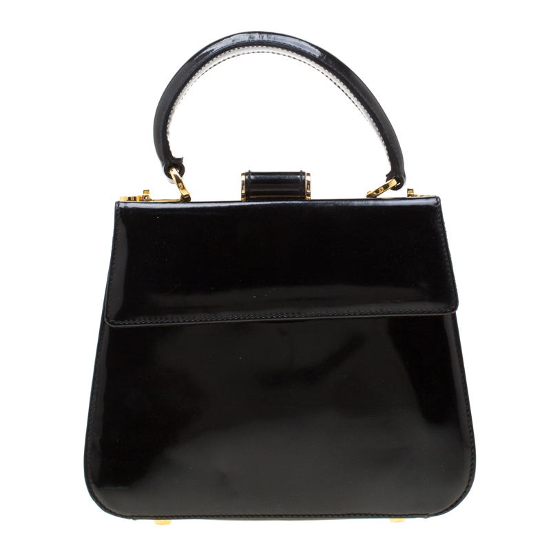 Pre Owned حقيبة يد سالفاتوري فيراغامو جلد لامع سوداء