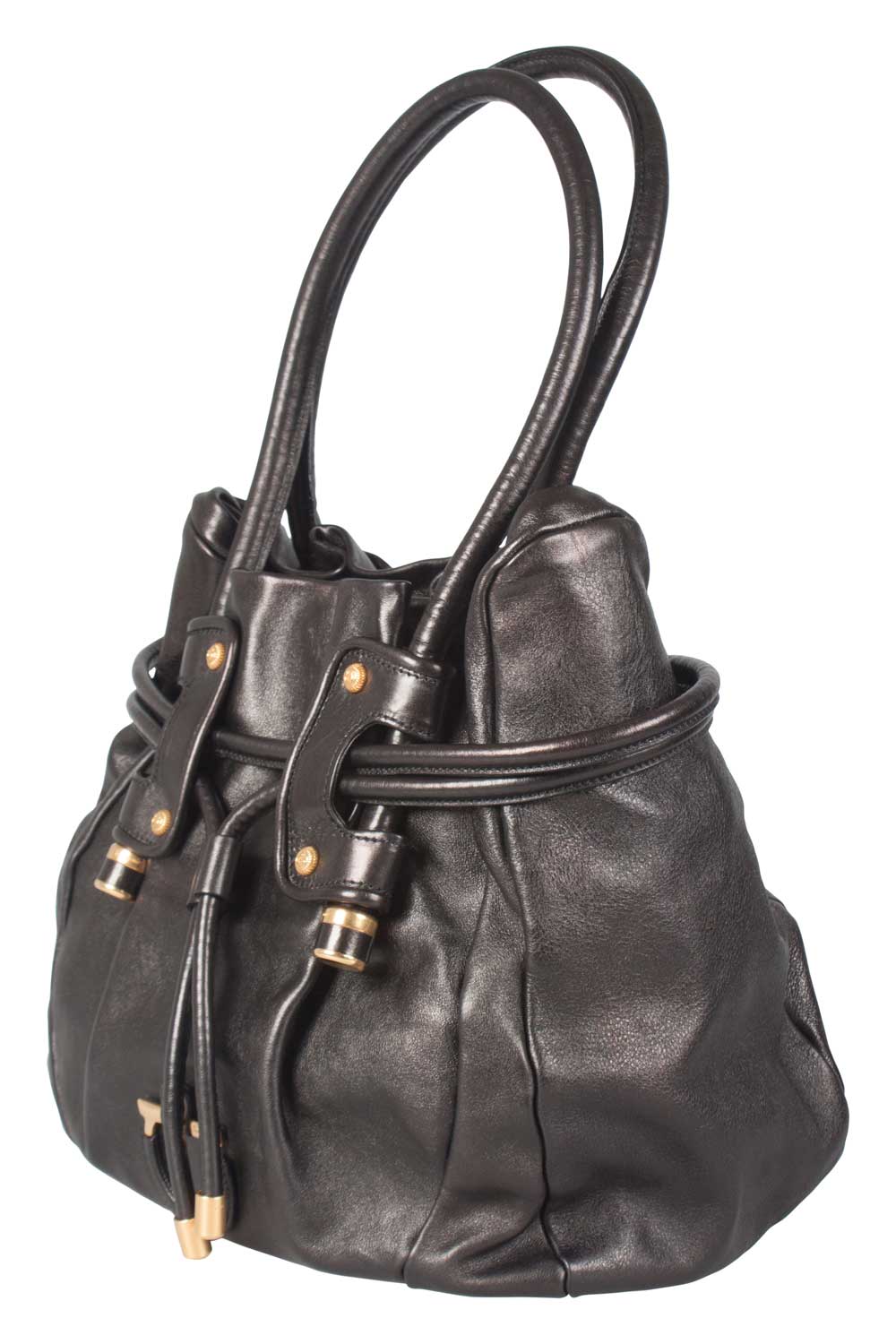 Pre-owned Ferragamo Black Leather Drawstring Hobo