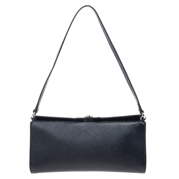 Pre Owned Salvatore Ferragamo Black Calfskin Clutch 
