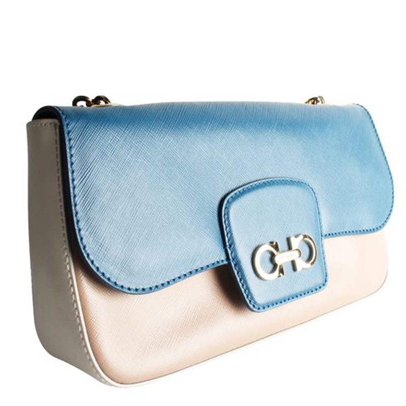 

Salvatore Ferragamo Blue/Pink Leather Chain Shoulder Bag