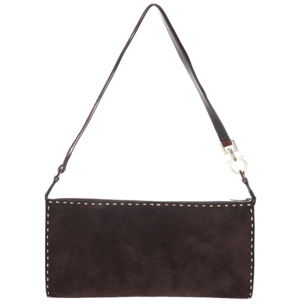 Pre Owned Salvatore Ferragamo Suede Stitch Shoulder Bag