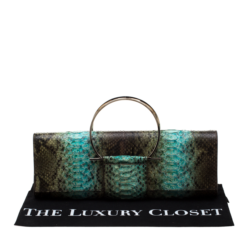 Pre-owned Salvatore Ferragamo Multicolour Python Leather Ring Handle Clutch In Multicolor