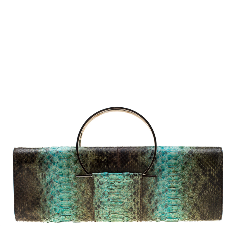 Pre-owned Salvatore Ferragamo Multicolour Python Leather Ring Handle Clutch In Multicolor