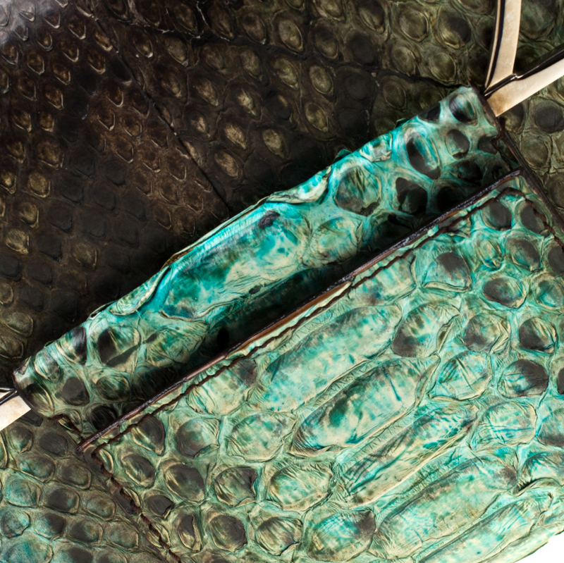 Pre-owned Salvatore Ferragamo Multicolour Python Leather Ring Handle Clutch In Multicolor