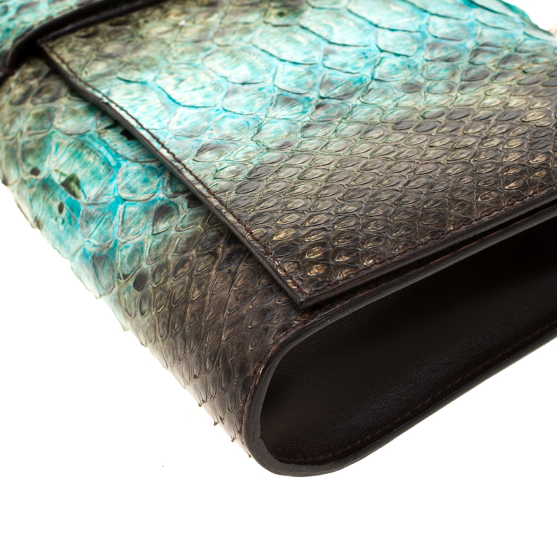 Pre-owned Salvatore Ferragamo Multicolour Python Leather Ring Handle Clutch In Multicolor