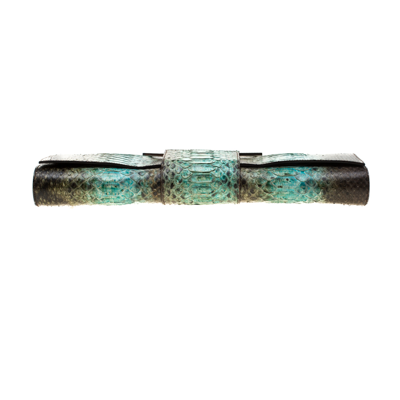 Pre-owned Salvatore Ferragamo Multicolour Python Leather Ring Handle Clutch In Multicolor