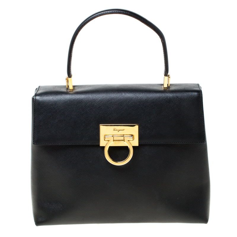 Salvatore Ferragamo Black Leather Kelly Top Handle Bag
