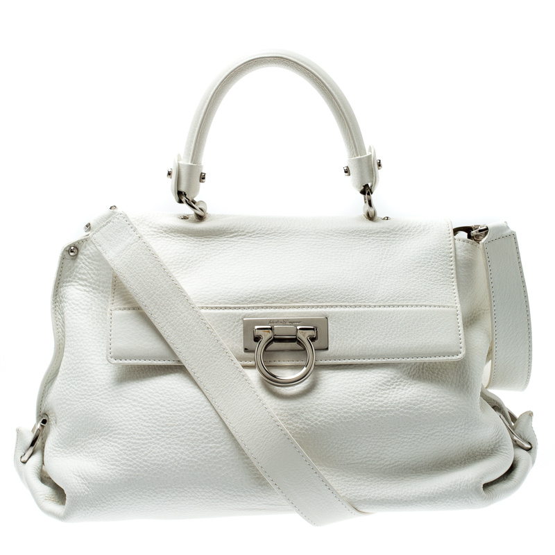 Salvatore Ferregamo White Leather Sofia Top Handle Bag Salvatore ...