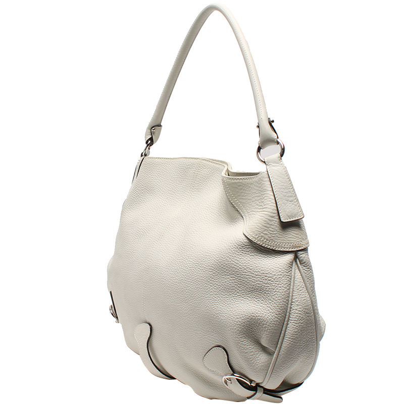 

Salvatore Ferragamo White Pebbled Leather Shoulder Bag