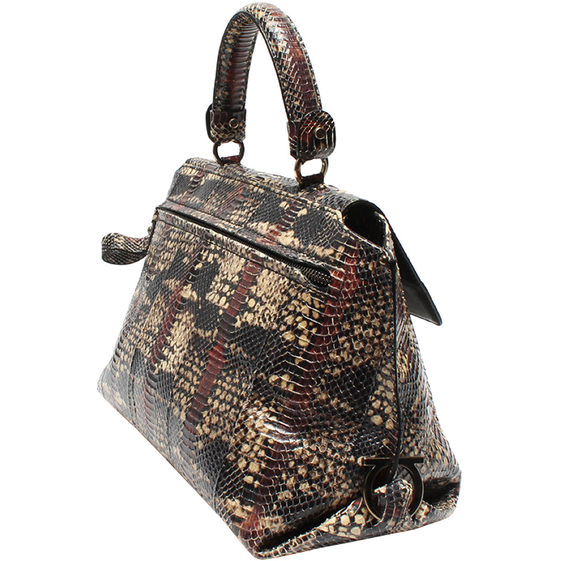 

Salvatore Ferragamo Brown Python Medium Sofia Satchel, Multicolor