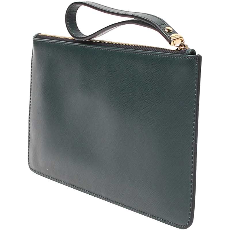 

Salvatore Ferragamo Dark Green Leather Gancini Clutch