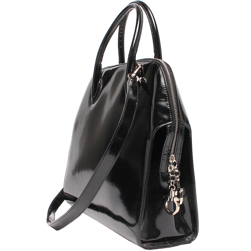 

Salvatore Ferragamo Black Patent Leather Top Handle Bag