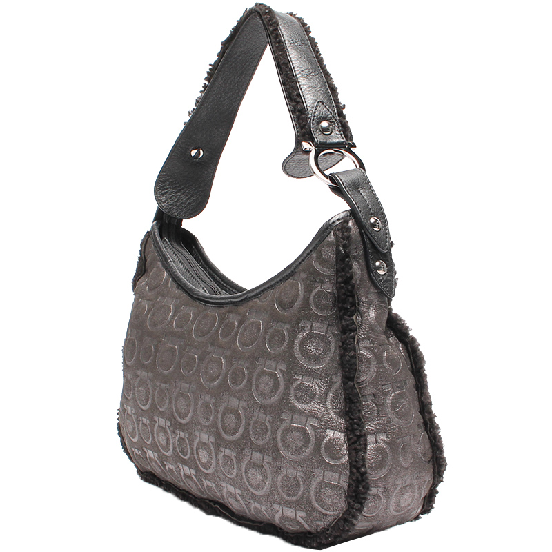 

Salvatore Ferragamo Black Embossed Leather Shoulder Bag