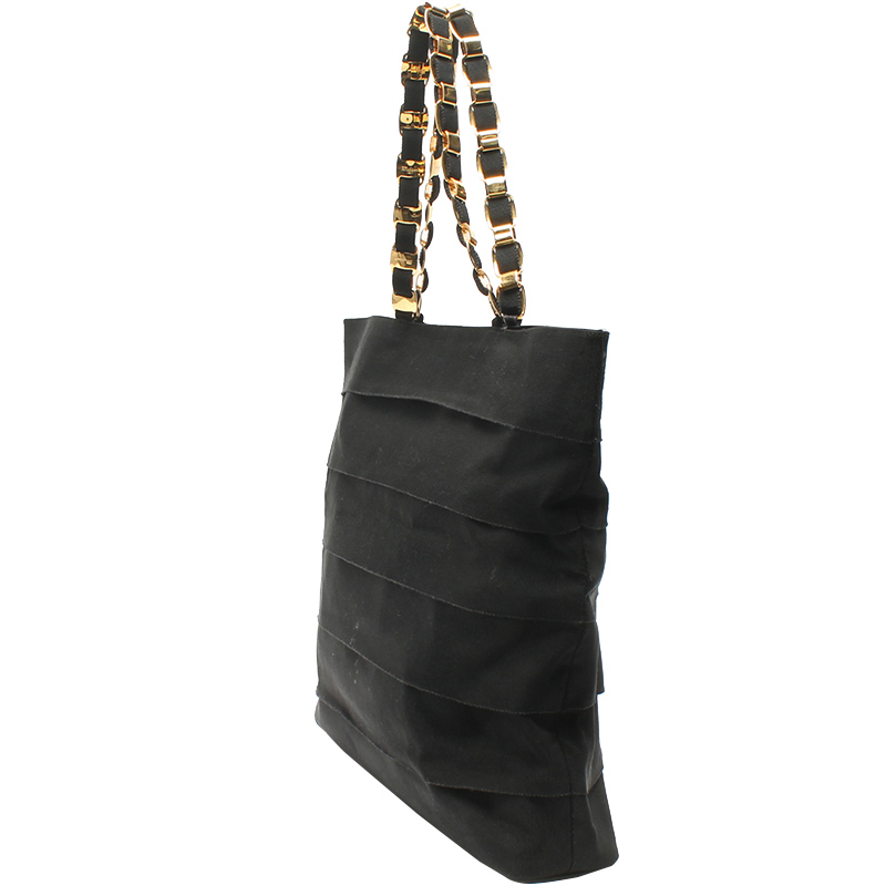 

Salvatore Ferragamo Black Cotton Canvas Grosgrain Tote Bag