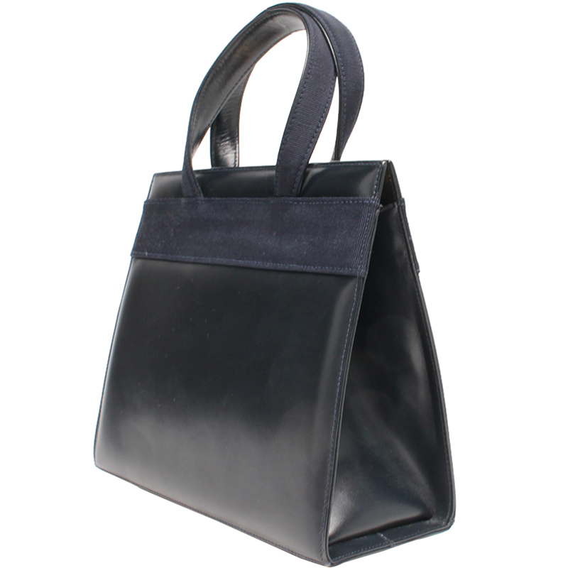 

Salvatore Ferragamo Navy Leather Kelly Top Handle Bag, Black