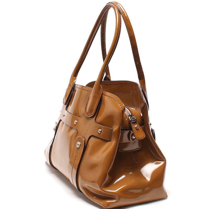

Salvatore Ferragamo Brown Patent Leather Satchel Bag