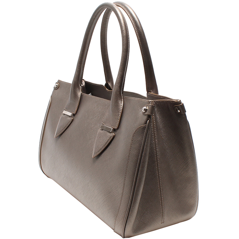 

Salvatore Ferragamo Silver Metallic Gancini Leather Boston Bag