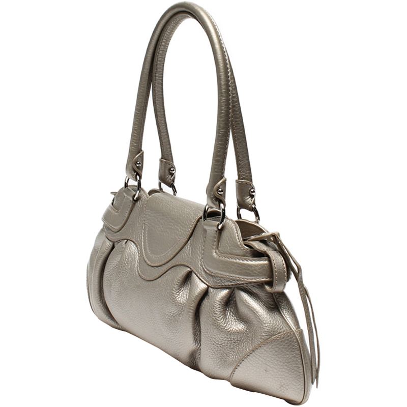 

Salvatore Ferragamo Silver Leather Small Marisa Satchel Bag