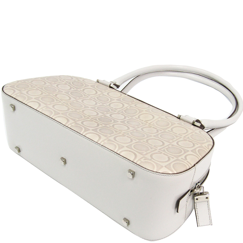

Salvatore Ferragamo Cream/Light Gray Leather Satchel Bag, Grey