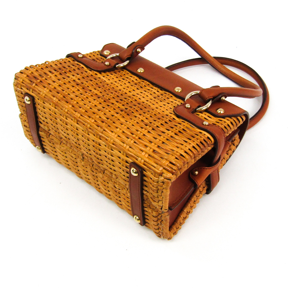 

Salvatore Ferragamo Brown Rattan And Leather Gancini Top Handle Bag