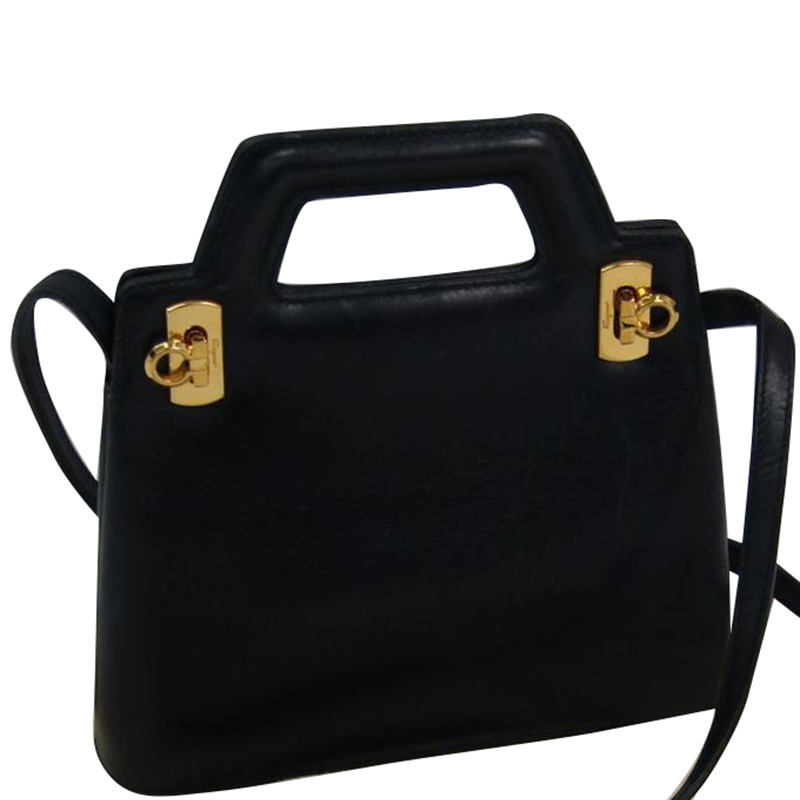 

Salvatore Ferragamo Black Leather Gancini Top Handle Bag