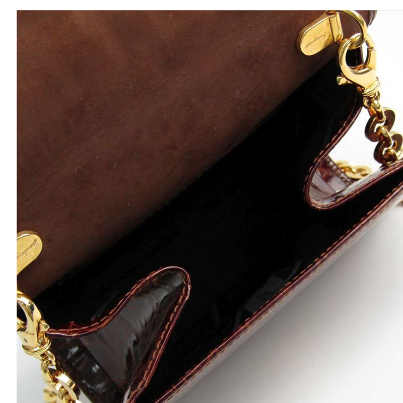 

Salvatore Ferragamo Brown Embossed leather Vara Chain Pochette