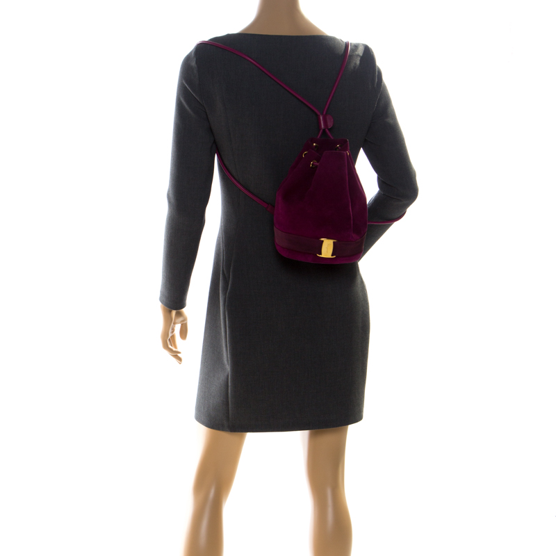 

Salvatore Ferragamo Purple Suede and Leather Drawstring Backpack