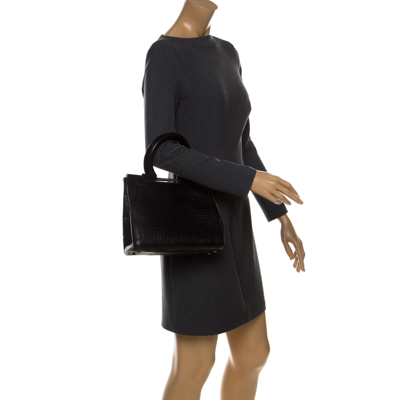

Salvatore Ferragamo Black Croc Embossed Frame Bag