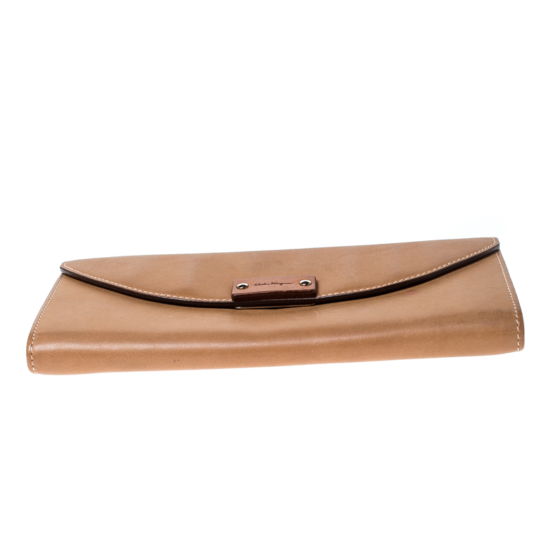 Pre-owned Ferragamo Tan Leather Flap Wallet