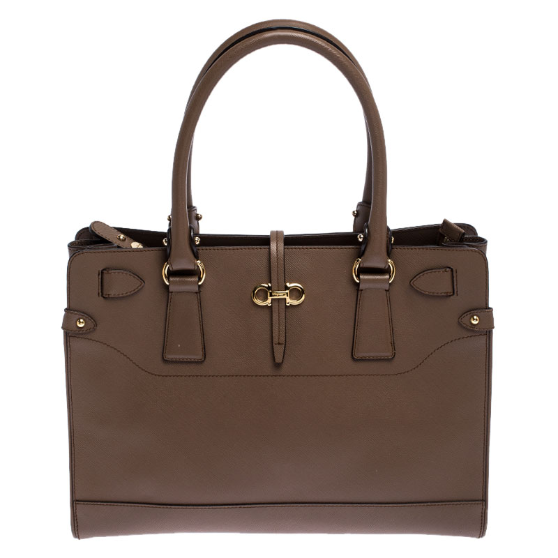 Pre Owned Salvatore Ferragamo Brown Leather Medium Briana Tote