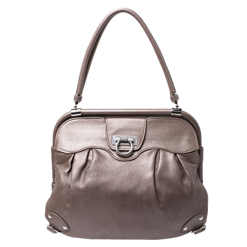 Pre-owned Salvatore Ferragamo Brown Leather Frame Satchel