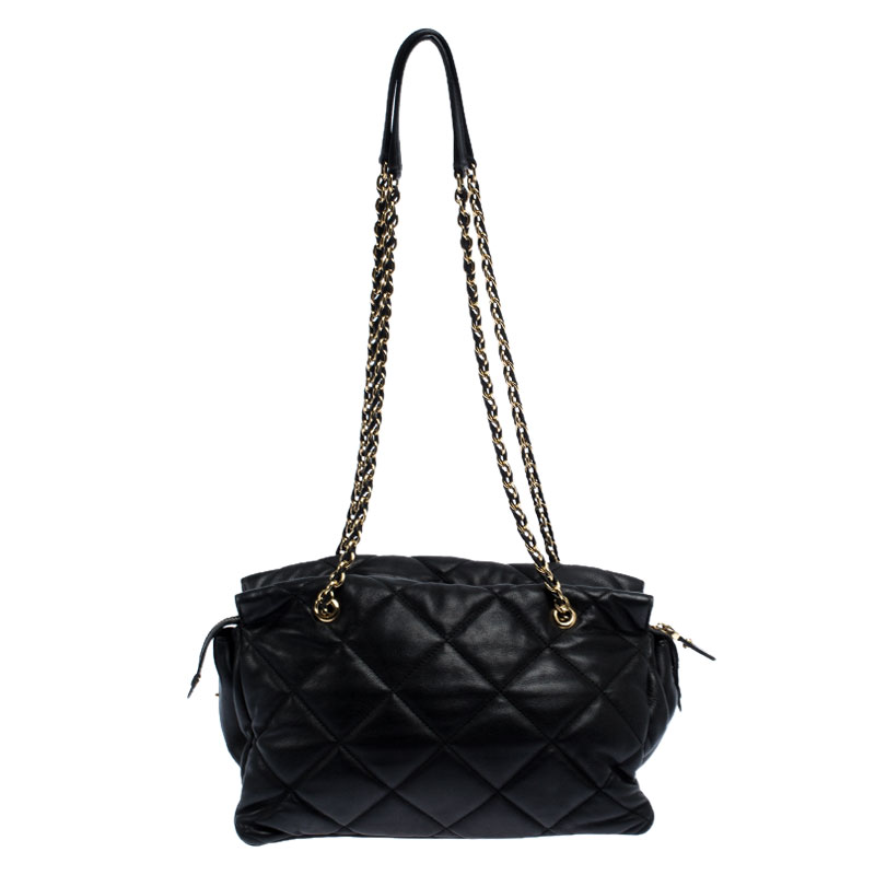 Pre-owned Salvatore Ferragamo Black Quilted Leather Ginette Chain Shoulder Bag