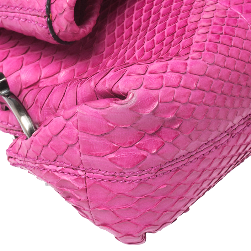 Salvatore Ferragamo Fuchsia Python Foldover Clutch In Pink