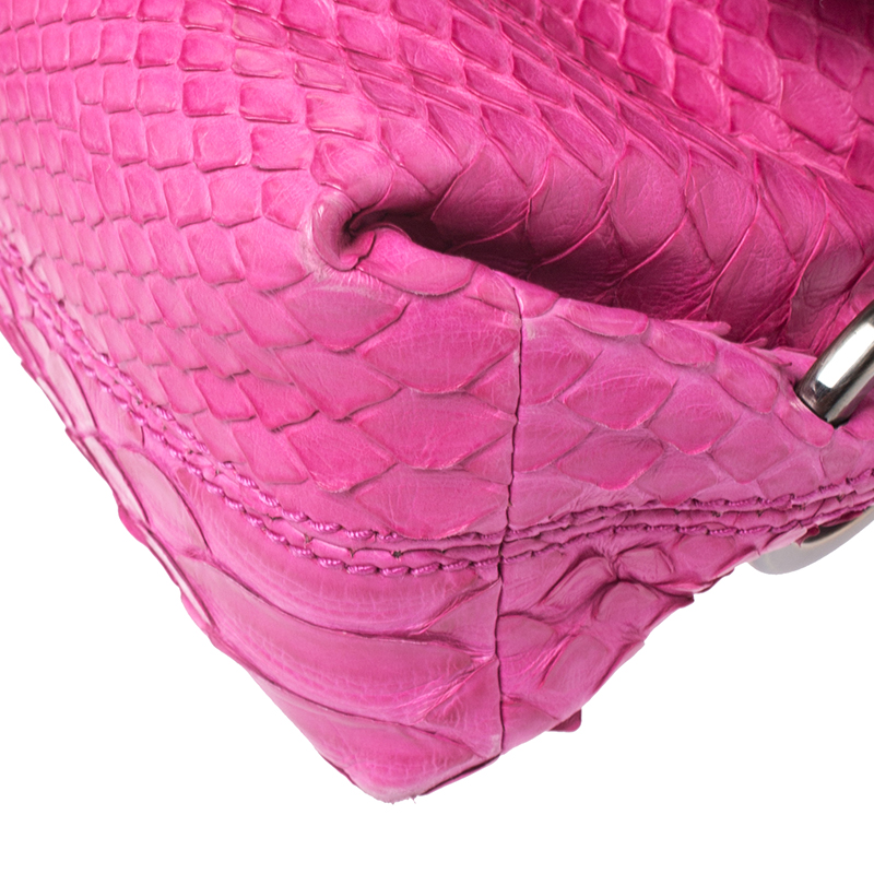 Salvatore Ferragamo Fuchsia Python Foldover Clutch In Pink