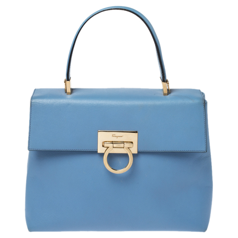 Salvatore Ferragamo Light Blue Leather Kelly Top Handle Bag Salvatore ...