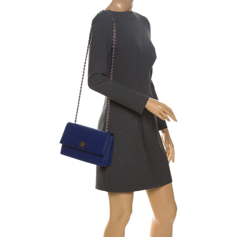

Salvatore Ferragamo Electric Blue Leather Ginny Shoulder Bag