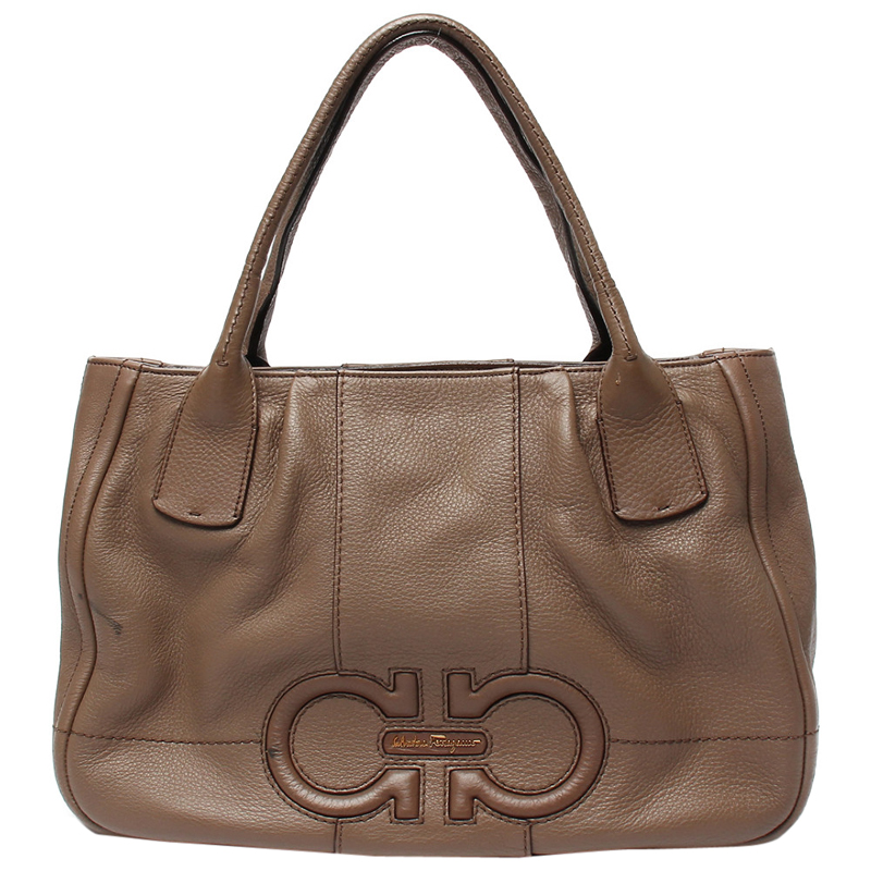 Pre-owned Ferragamo Brown Leather Gancini Shoulder Bag