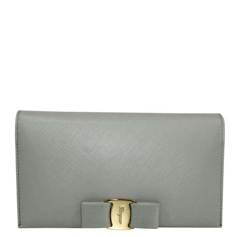 Pre-owned Ferragamo Grey Leather Classic Bow Wallet