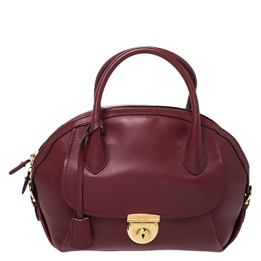Salvatore Ferragamo Red Leather Medium Fiamma Satchel