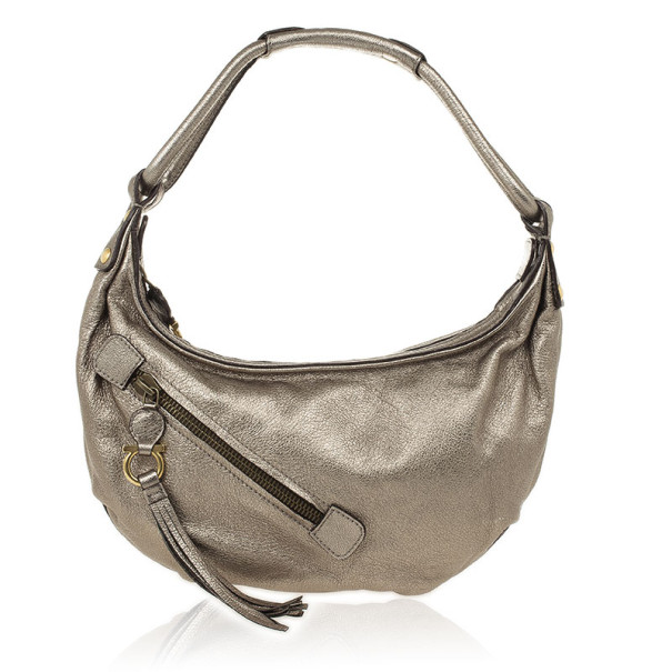 Pre Owned Salvatore Ferragamo Leather Metallic Small Hobo