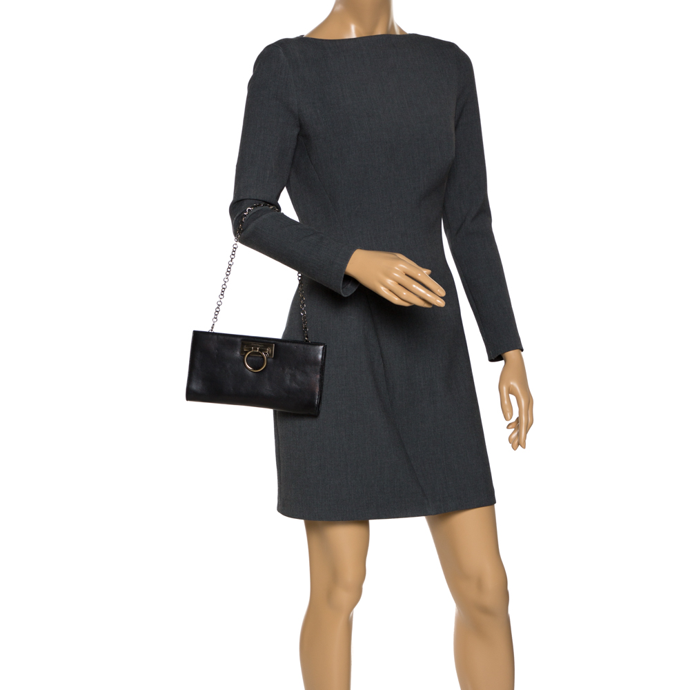 

Salvatore Ferragamo Black Leather Gancini Chain Clutch