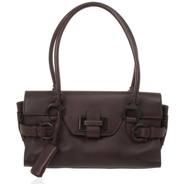 Pre Owned Salvatore Ferragamo Brown Logo Satchel
