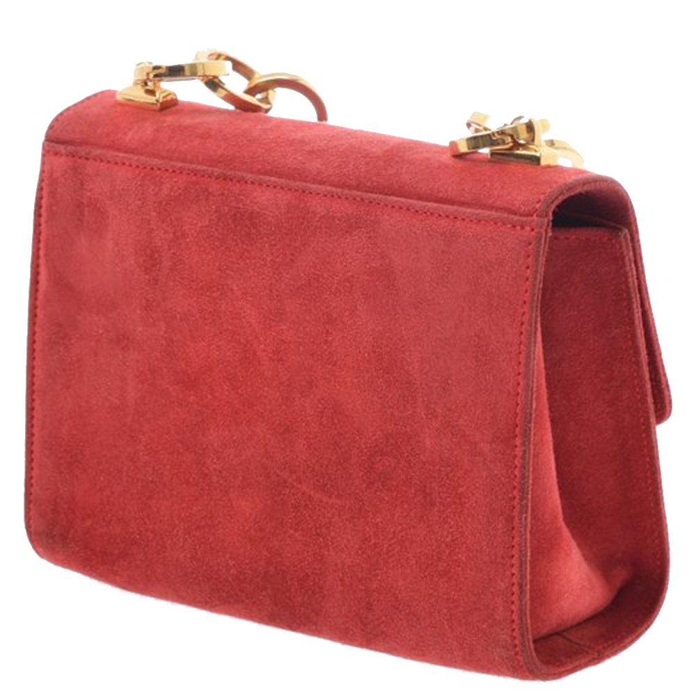 

Salvatore Ferragamo Red Suede Leather Gancini Crossbody Bag