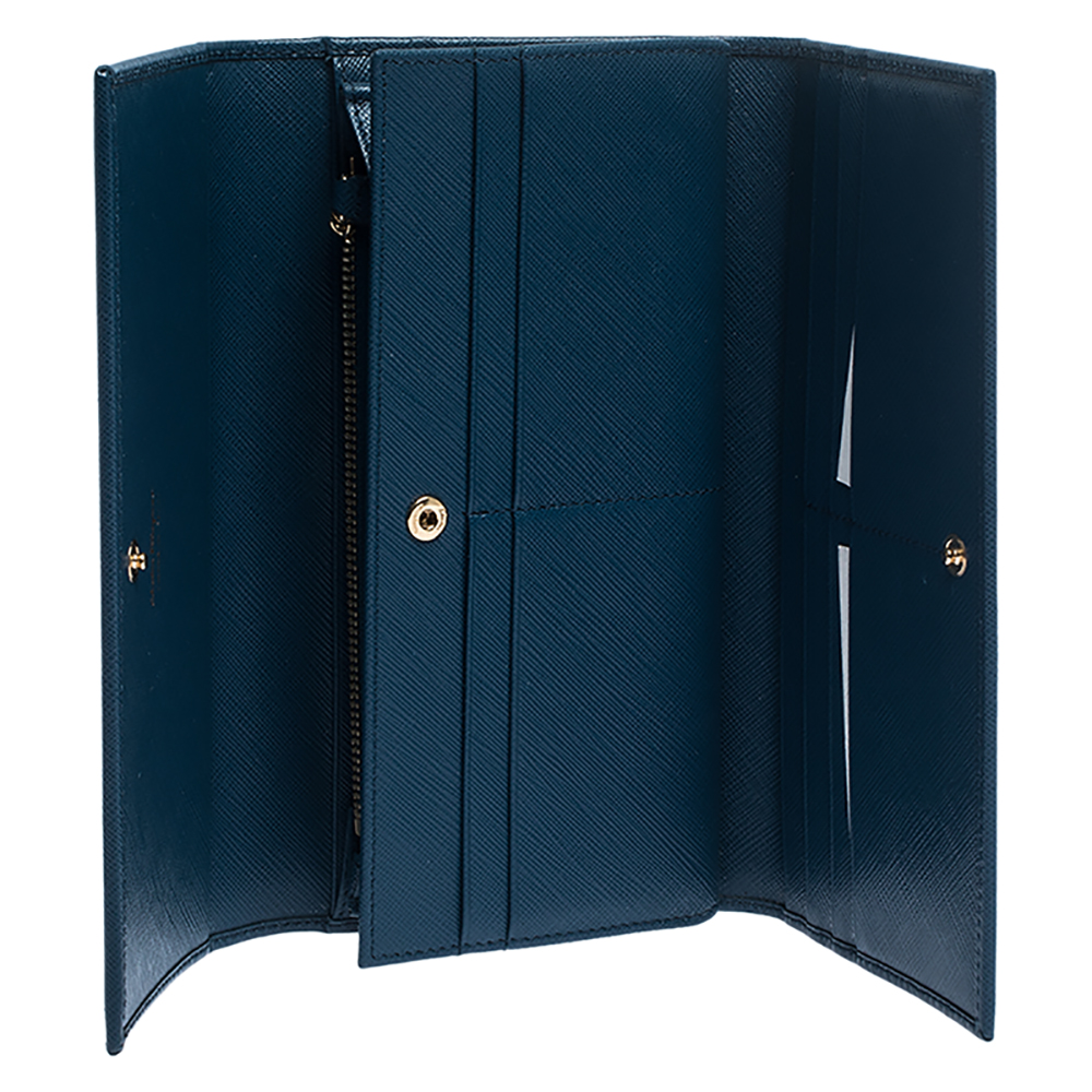 

Salvatore Ferragamo Blue Leather Double Gancio Continental Wallet